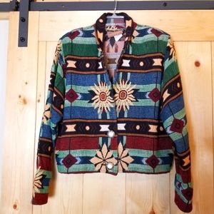 Vintage Painted Pony Southwest Aztec Tapestry Coat
